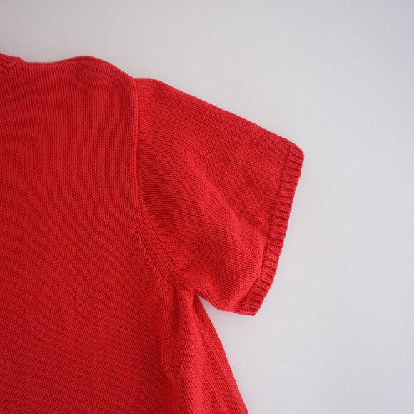 Adidas Red 100% Cotton Knit Big Trefoil Logo Mockneck Short Sleeve Sweater S - Picture 14 of 15